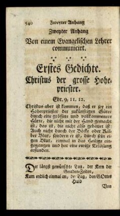 Zweyter Anhang ... Erstes Gedichte.