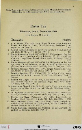 Erster Tag: Dienstag, den 2. Dezember 1941, Beginn 14 Uhr (Nr. 1-210)