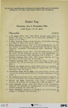 Erster Tag: Dienstag, den 2. Dezember 1941, Beginn 14 Uhr (Nr. 1-210)
