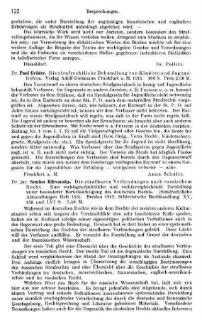 122, Paul Grüder. Die strafrechtliche Behandlung von Kindern und Jugendlichen. 1911