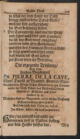 Die ergezende Tröstung/ Bey dem Leichen-Begängniß Hn. Pierre De La Cave ...
