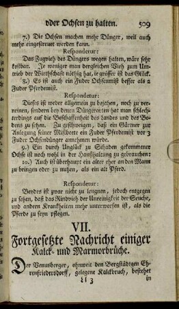 VII. Fortgesetzte Nachricht einiger Kalck- und Marmorbrüche.