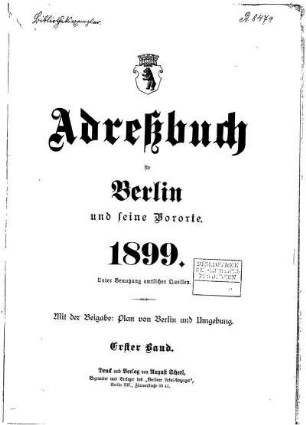 Adreßbuch für Berlin und seine Vororte 1899 Erster Band