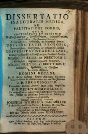 Dissertatio Inauguralis Medica, De Palpitatione Cordis