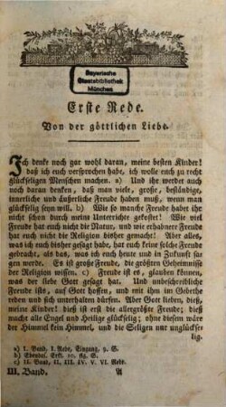 Leichtfaßliche katechetische Reden eines Dorfpfarrers an die Landjugend : nach Felbiger, und dem großen Katechismus in k.k. Staaten eingerichtet, Dritter Band. Die geoffenbarte Religion: von der Liebe