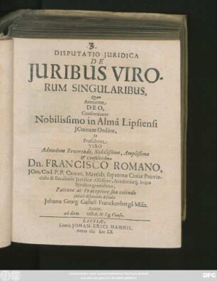 Disputatio Iuridica De Iuribus Virorum Singularibus