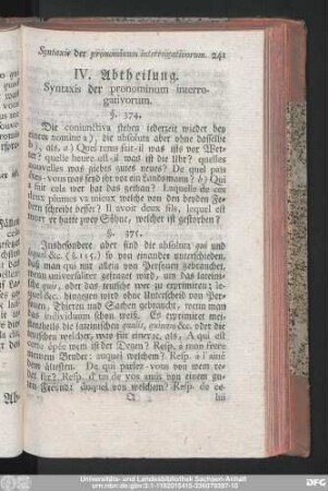 IV. Abtheilung. Syntaxis der pronominum interrogativorum.