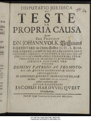 Disputatio Iuridica De Teste In Propria Causa