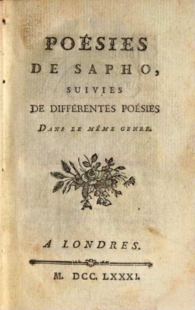 Poésies de Sapho : suivies de différentes poésies dans le même genre