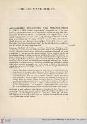 Codices Manu Scripti (Nr. 1 - 70)