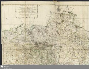 Geographische Delineation des zu denen Kur-Sächsischen Landen gehörigen Marggraffthums Nieder-Lausitz Worinnen enthalten die Fünff Kreisse als I. der Luckauische, II. Gubenische, III. Kalauische, IV. Krumpspreeische oder Lübbenische, und V. der Sprembergische Kreiß, nebst denen darinnen befindlichen Herrschafften und Aemtern, als 1. Neüenzella in II. Kreiße, 2. Dobrelugck, I. 3. Friedland, IV. 4. Forst, II. 5. Pförten, II. 6. Sorau und Triebel, II. 7. Leitten, IV. 8. Sonnewalda, I. 9. Drehna, I. 10. Straupitz, IV. 11. Lieberosa, IV. 12. Lübbenau III. und 13. Ampitz, II. wie auch ihren Städten, Rittergüthern und Dorffschafften Samt den Kur-Brandenburgischen Antheile dieses Marggraffthumbs, auch andern angrentzenden Gegenden