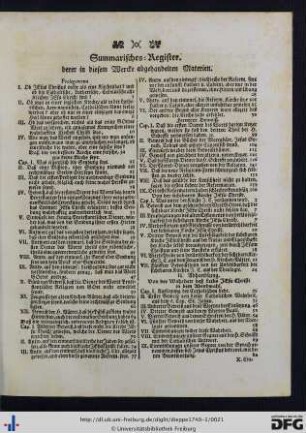 Summarisches Register derer in diesem Wercke abgehandelten Materien.
