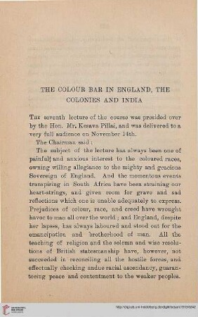 The Colour Bar in England, the Colonies and India