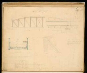 Brückenkanal Monatskonkurrenz November 1871: Aufriss Seitenansicht, Längsschnitt, Querschnitt, Detail; Maßstabsleiste, Erläuterungstext