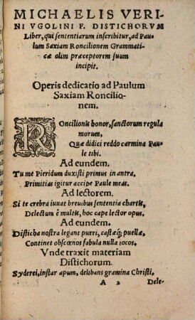 Michaelis Verini Hispani Poetae Ac Iuvenis Doctissimi Disticha De Moribus
