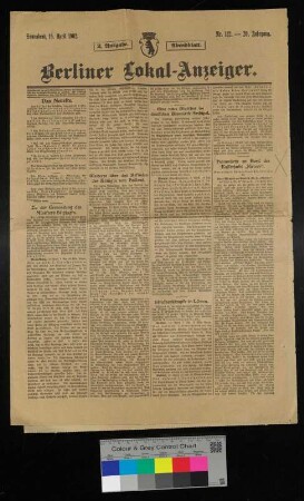 Berliner Lokal-Anzeiger, 2. Ausgabe Abendblatt vom 19. April 1902, Nr. 182, 20. Jahrgang