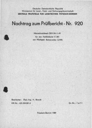Maisschneidwerk SKA 94 zum E 281