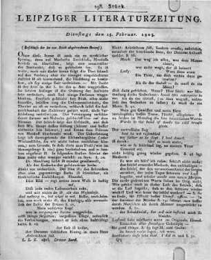 Tübingen, b. Cotta: Macbeth, ein Trauerspiel von Shakespear, zur Vorstellung auf dem Hoftheater zu Weimar eingerichtet von Schiller. 1801. 161 S. 8.