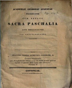 Academiae Georgiae Augustae prorector cum senatu sacra paschalia ... indicunt. 1838