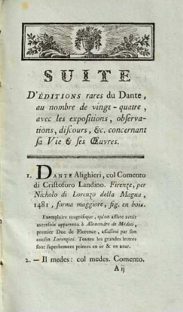 Suite d'editions rares de Dante