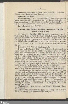 Hotels, Gasthöfe, Restaurationen, Cafés, Weinstuben etc