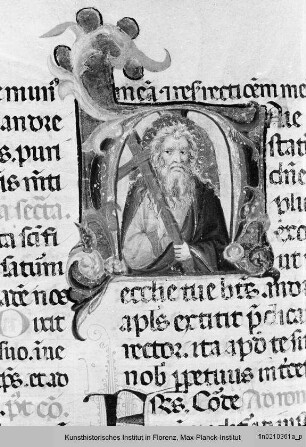 Missale Romanum : Textseite mit historisierter Initiale M: Apostel Andreas