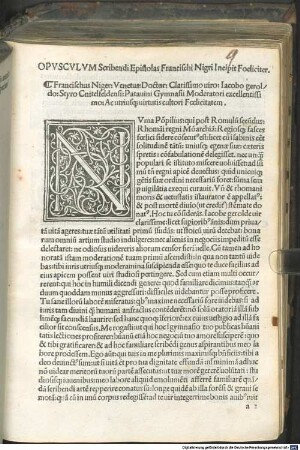 Opvscvlvm Scribendi Epistolas Francischi Nigri Incipit Foeliciter