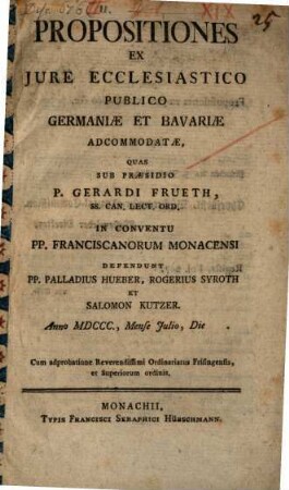 Propositiones ex iure ecclesiastico publico, Germaniae et Bavariae accommodatae