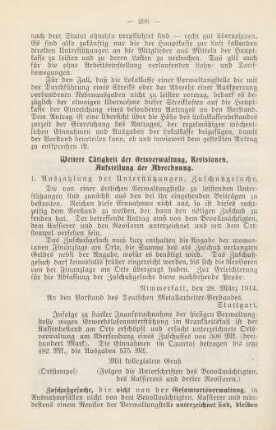 Weitere Tätigkeit der Ortsverwaltung, Revisionen, Aufstellung der Abrechnung.