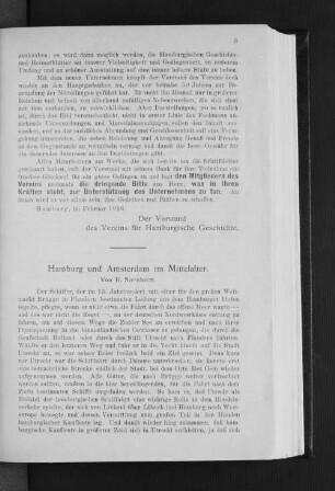Hamburg und Amsterdam im Mittelalter.