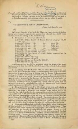 Lists of the Sanscrit manuscripts purchased for Government 1877 - 1880 and purchased by the author for Government from May to November 1881