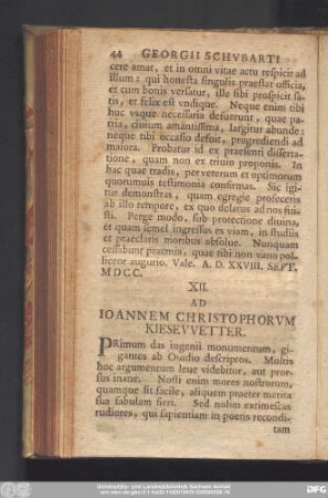 XII. Ad Ioannem Christophorum Kiesewetter.