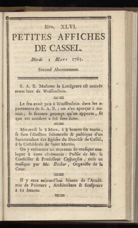 No XLVI (Mardi 1 Mars 1785)