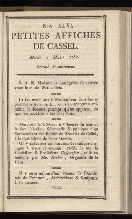 No XLVI (Mardi 1 Mars 1785)