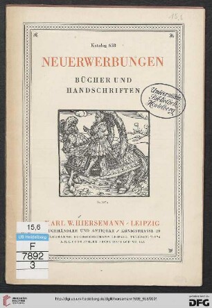 Nr. 658: Katalog: Neuerwerbungen : Bücher und Handschriften