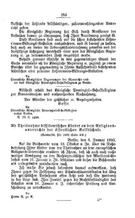 Theilnahme dissidentischer Kinder an dem Religionsunterrichte der öffentlichen Volksschule : [E. Oeffentliches Volksschulwesen]