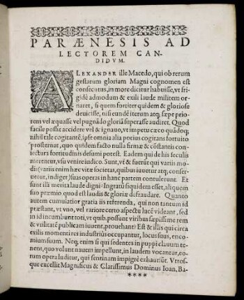 Paraenesis Ad Lectorem Candidum