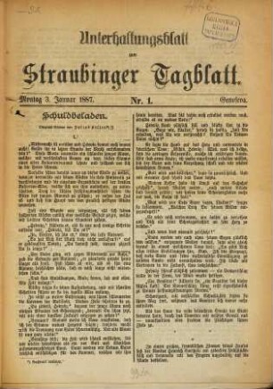 Straubinger Tagblatt. Unterhaltungsblatt zum Straubinger Tagblatt, 1887/88