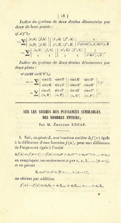 Sur les sommes des puissances semblables des nombres entiers.
