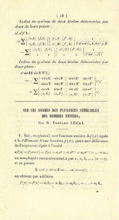 Sur les sommes des puissances semblables des nombres entiers.
