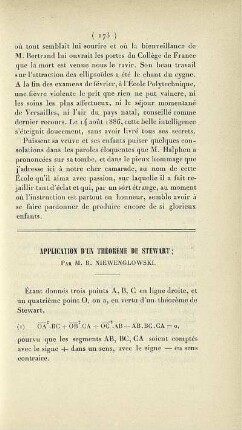Application d'un théorème de Stewart.