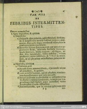Tab. VIII. De Febribus Intermittentibus