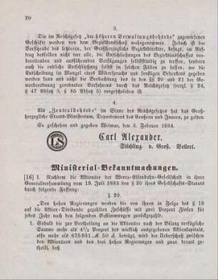 16. Ministerial-Bekanntmachung, einen Nachtrag zum Statut der Werra-Eisenbahn-Gesellschaft betreffend