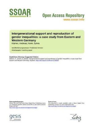 Intergenerational support and reproduction of gender inequalities: a case study from Eastern and Western Germany
