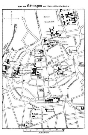 Plan von Göttingen mit Universitäts-Gebäuden.