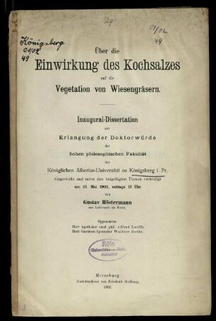 Über die Einwirkung des Kochsalzes auf die Vegetation von Wiesengräsern