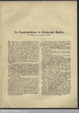 Die Dampfmaschinen im Königreiche Sachsen. Ein Beitrag zur gewerblichen Statistik