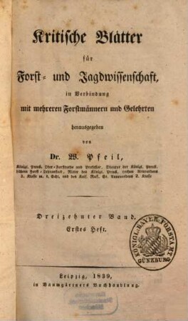 Kritische Blätter für Forst- und Jagdwissenschaft, 13. 1839