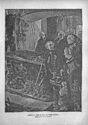 Friedrich der Große am Sarge des Großen Kurfürsten. Zeichnung von Adolf Menzel