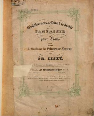Réminiscences de Robert le Diable : fantaisie pour piano